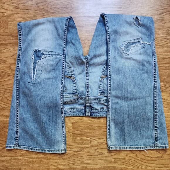 Silver Jeans Womens Size 31x33 Frances Distressed Patched Light Blue Low Rise - Picture 4 of 12